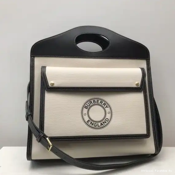 Official First Bag Ru Canvas Medium Graphic Bag Pocket Leather Logo BURBERRY and 0518